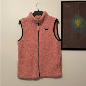NWT VS PINK pink fluffy zip vest